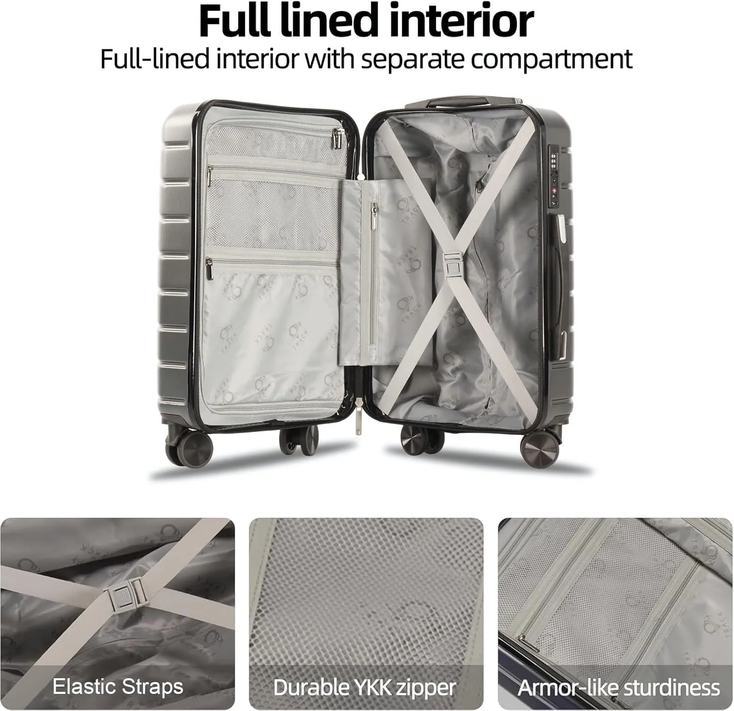 1 Piece Carry on Luggage ABS PC Hardshell TSA Lock Aluminum Trolley Spinner Wheels (Dark Grey, 1 Piece)