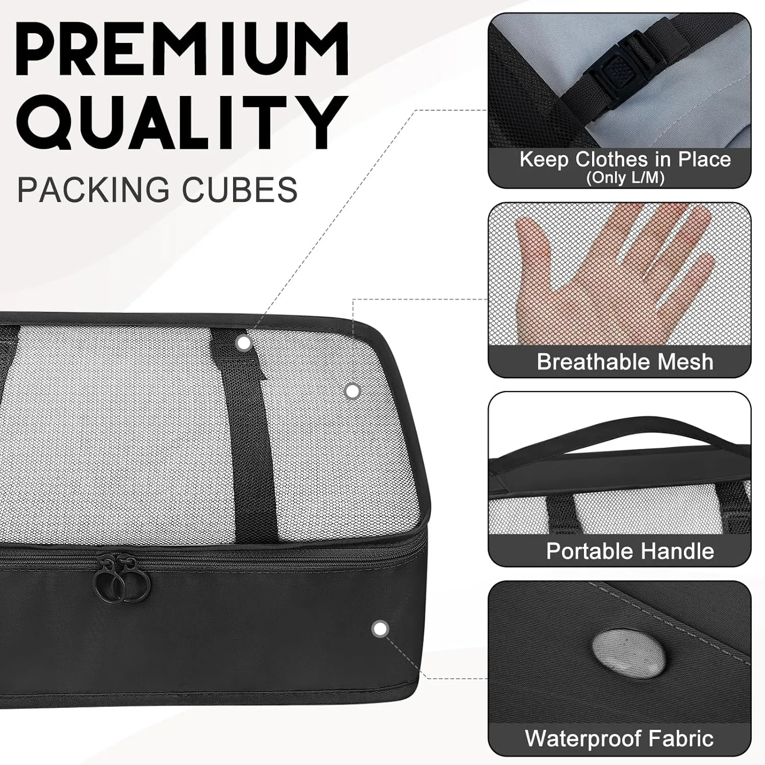 10 Set Packing Cubes for Travel, Luggage Organizer Bags with Hanging Toiletry Bag and Shoe Bag, Travel Packing Cubes for Carry on Suitcase Luggage Accessories Vacation Essentials (Black)