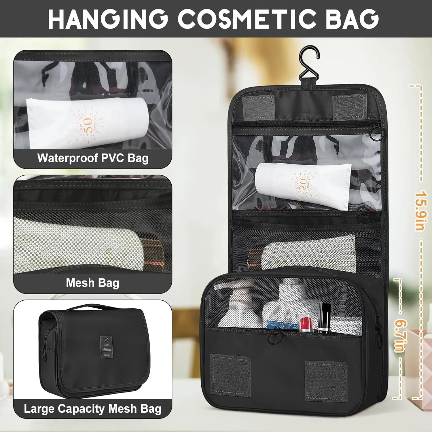 10 Set Packing Cubes for Travel, Luggage Organizer Bags with Hanging Toiletry Bag and Shoe Bag, Travel Packing Cubes for Carry on Suitcase Luggage Accessories Vacation Essentials (Black)