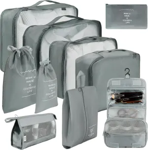 10 Set Packing Cubes - Grey Travel Cubes for Packing Suitcase Organizer with Toiletry Bag Mesh Breathable Luggage Organizer Bags Travel Essentials