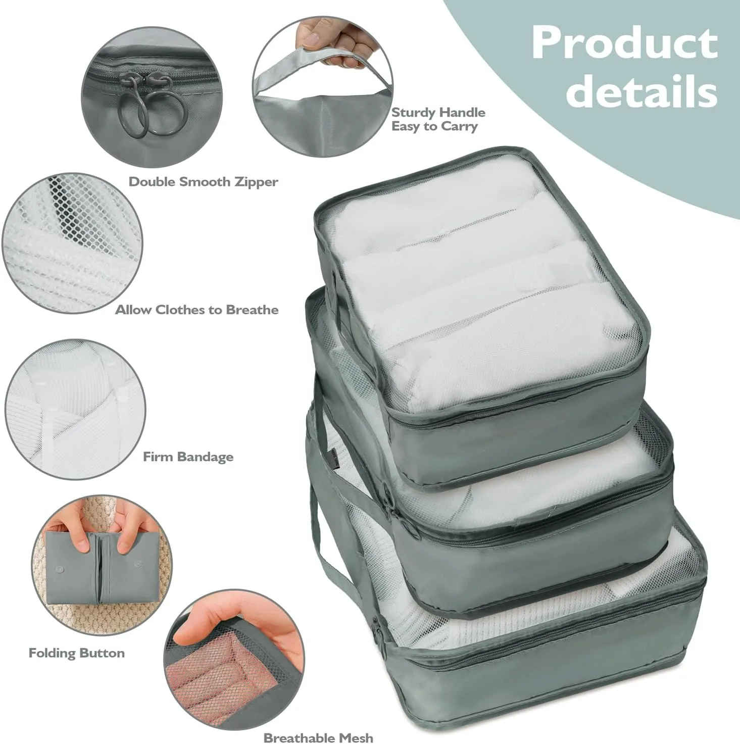10 Set Packing Cubes - Grey Travel Cubes for Packing Suitcase Organizer with Toiletry Bag Mesh Breathable Luggage Organizer Bags Travel Essentials