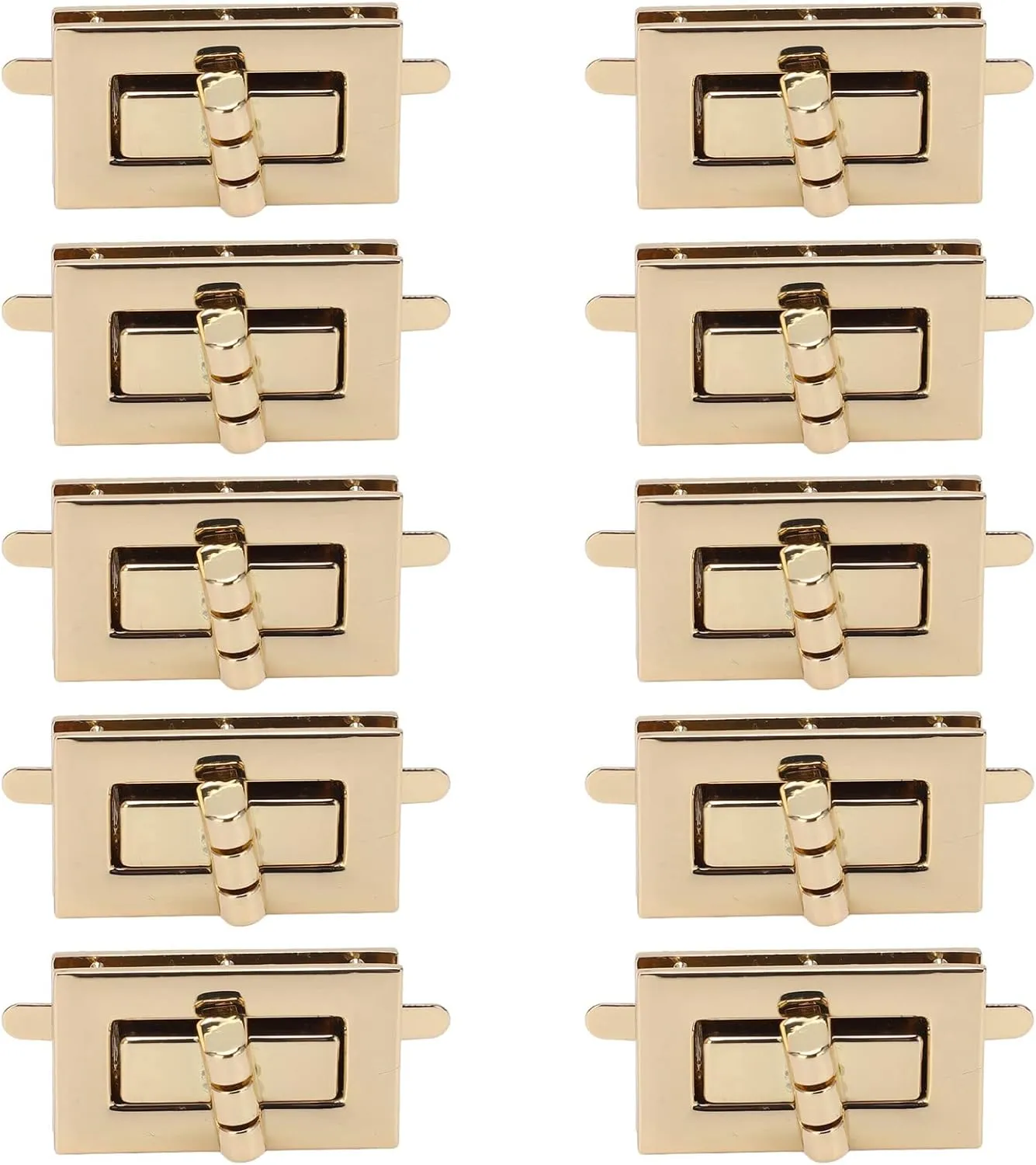 10 Sets Pack Turn Lock Clasp Replacement Classic Design Rectangle Rotate Fasteners, Ideal for DIY Leather Craft, Handbags, Messenger Bags, Hardware Accessories, Alloy