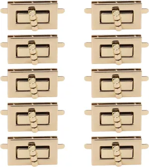 10 Sets Pack Turn Lock Clasp Replacement Classic Design Rectangle Rotate Fasteners, Ideal for DIY Leather Craft, Handbags, Messenger Bags, Hardware Accessories, Alloy