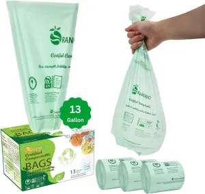 100% Home Compostable Trash Bags 13 Gallon Tall Kitchen, 50 Count, 0.9 Mil, Kitchen Compost Bags, Large Compostable Bags US BPI ASTM D6400 and OK Compost Home Certified