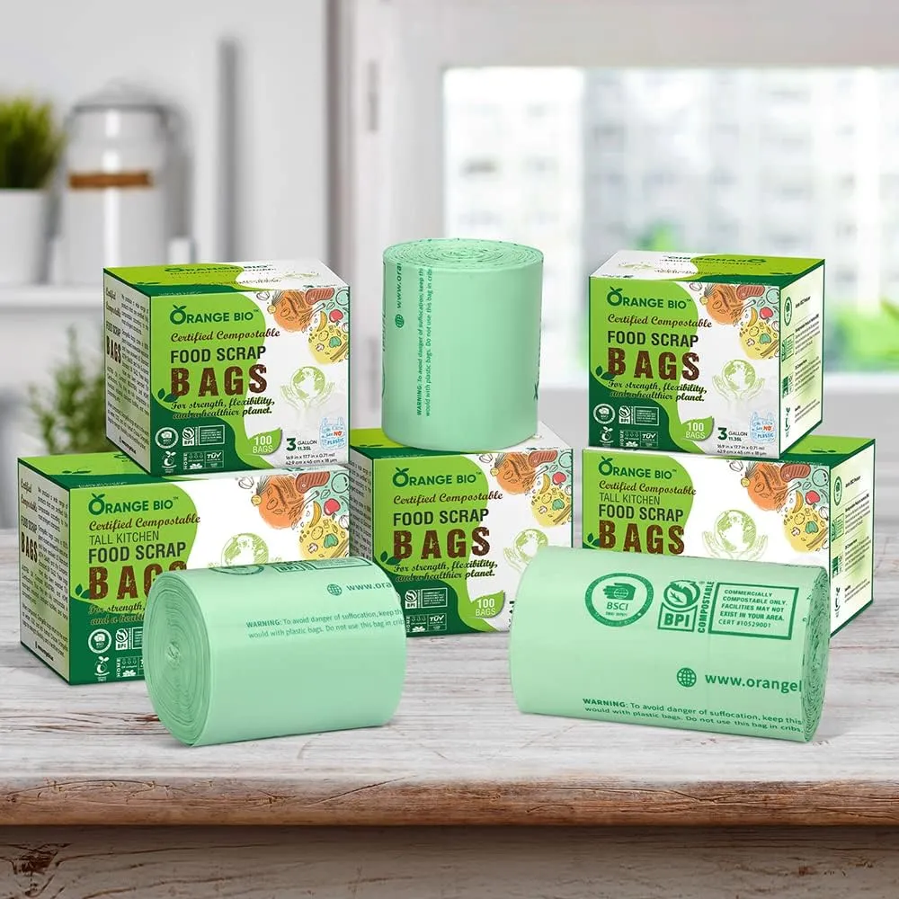 100% Home Compostable Trash Bags 13 Gallon Tall Kitchen, 50 Count, 0.9 Mil, Kitchen Compost Bags, Large Compostable Bags US BPI ASTM D6400 and OK Compost Home Certified