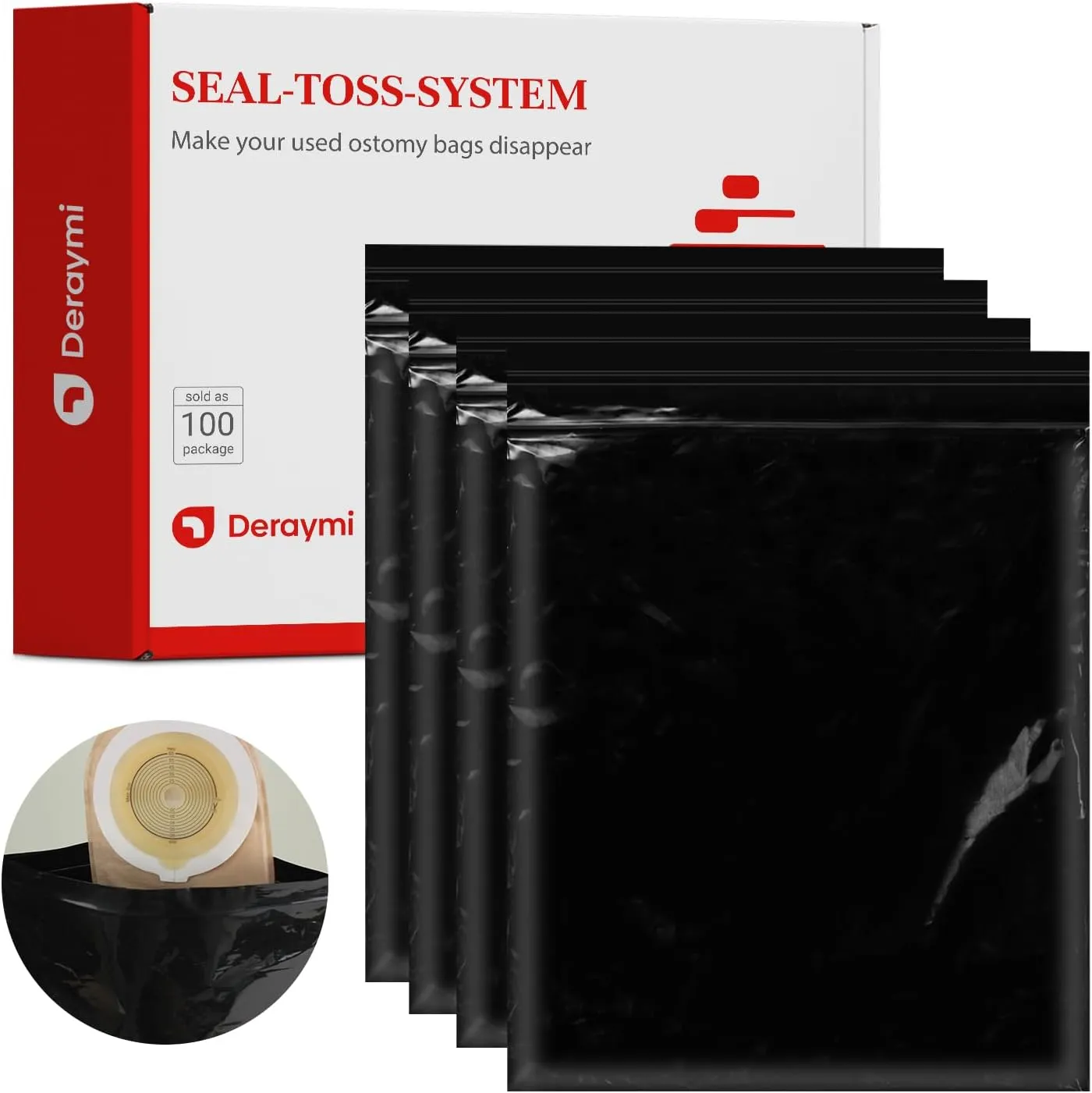 100 Pcs Big Ostomy Pouch Disposable Bags 11x15.7 Inches, Zip Seal Closure, High Sealing to Lock Out Odors, Ostomy Waste Disposal Bags for Colostomy Waste Bags Nappies Incontinence Pads (Black)