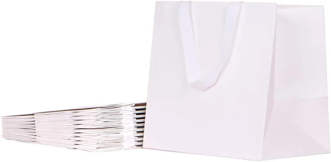10pcs 11.8x9x11.8" (8) Square Large Size, White Wide-bottom Gift Bags, Sturdy Durable Paper Bags for Flower Lunch Cake Box