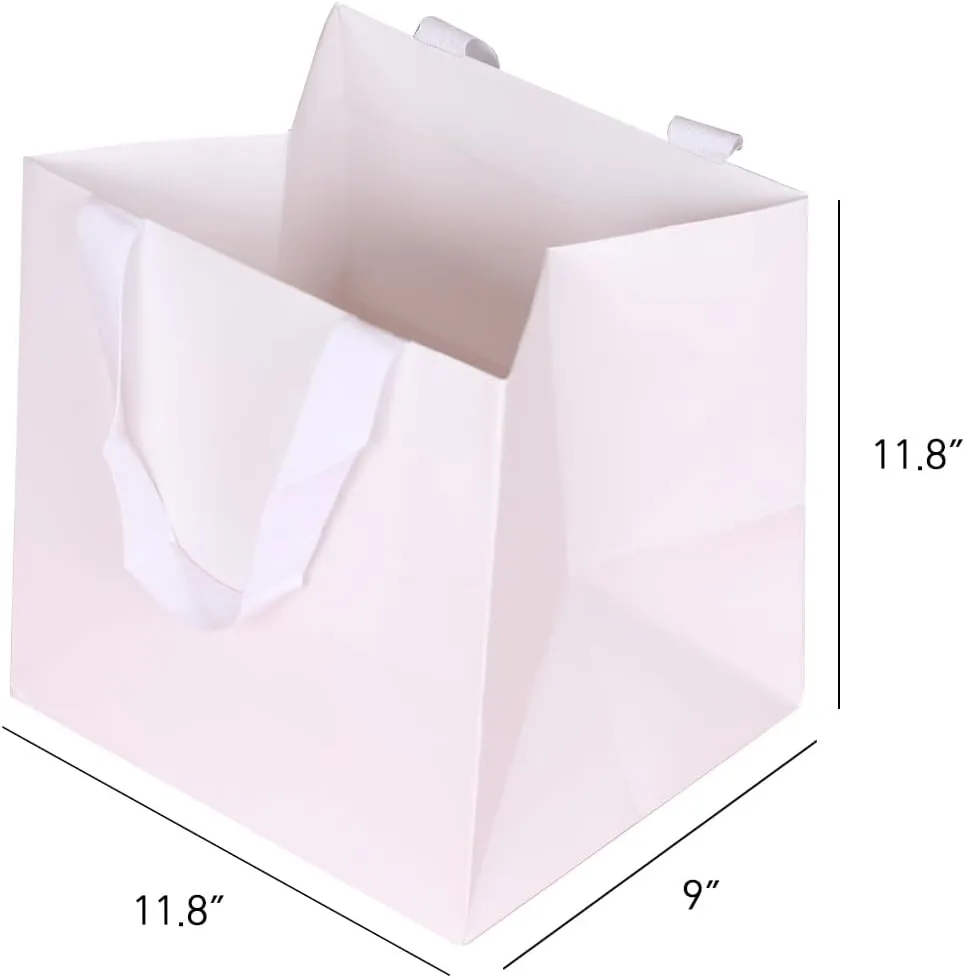 10pcs 11.8x9x11.8" (8) Square Large Size, White Wide-bottom Gift Bags, Sturdy Durable Paper Bags for Flower Lunch Cake Box