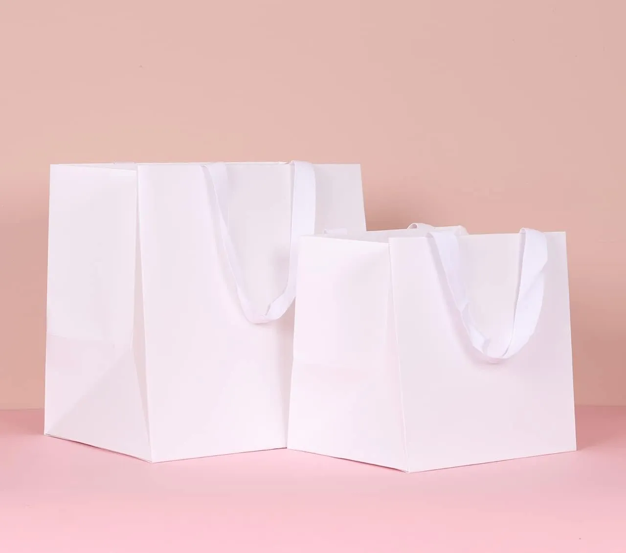 10pcs 11.8x9x11.8" (8) Square Large Size, White Wide-bottom Gift Bags, Sturdy Durable Paper Bags for Flower Lunch Cake Box