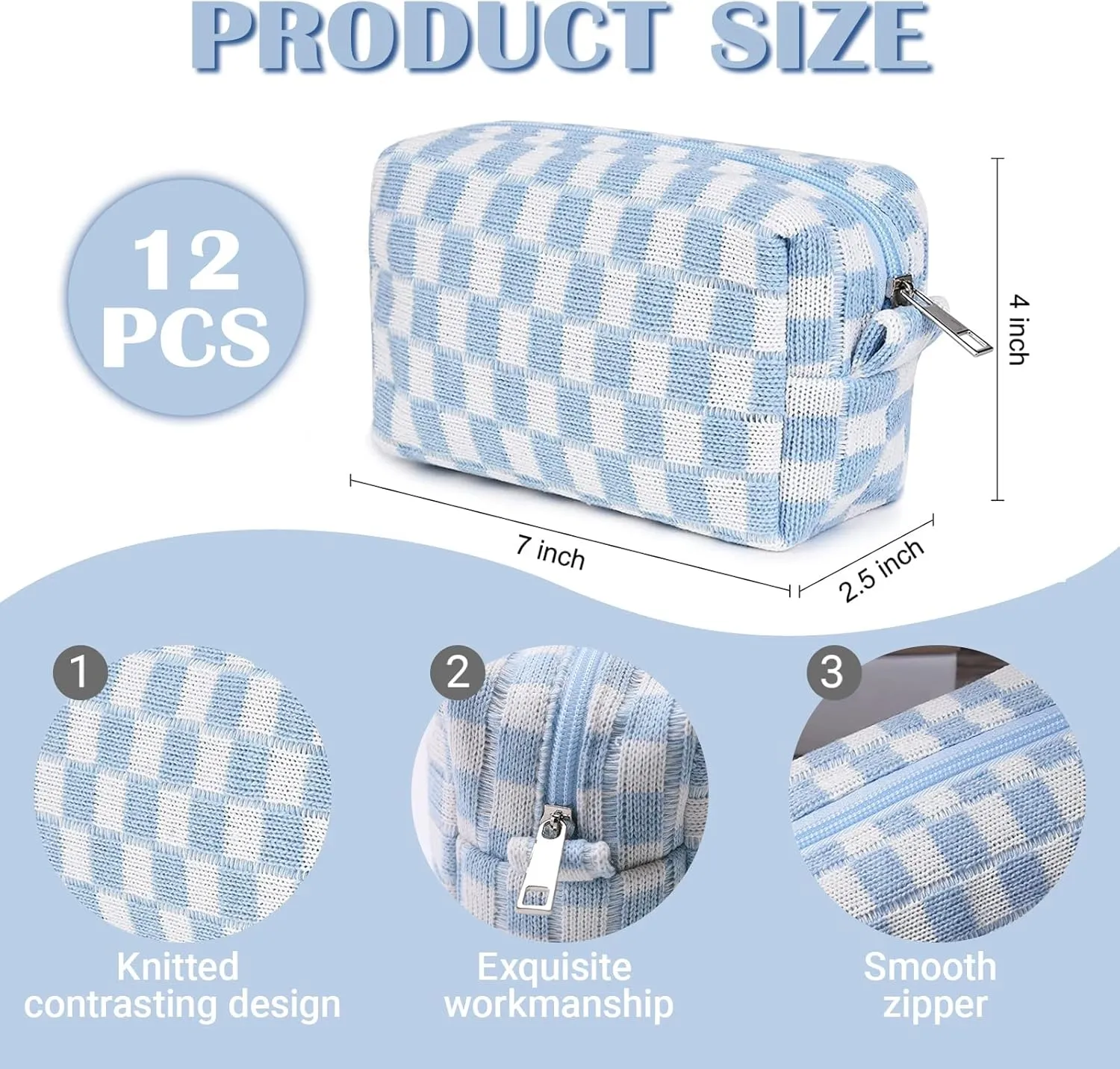 12 PCS Checkered Makeup Bag Cosmetic Bag for Women Checkered Pouch Plaid Makeup Bag for Women Large Capacity Pencil Case Makeup Brushes Storage Bag Travel Toiletry Bag Organizer