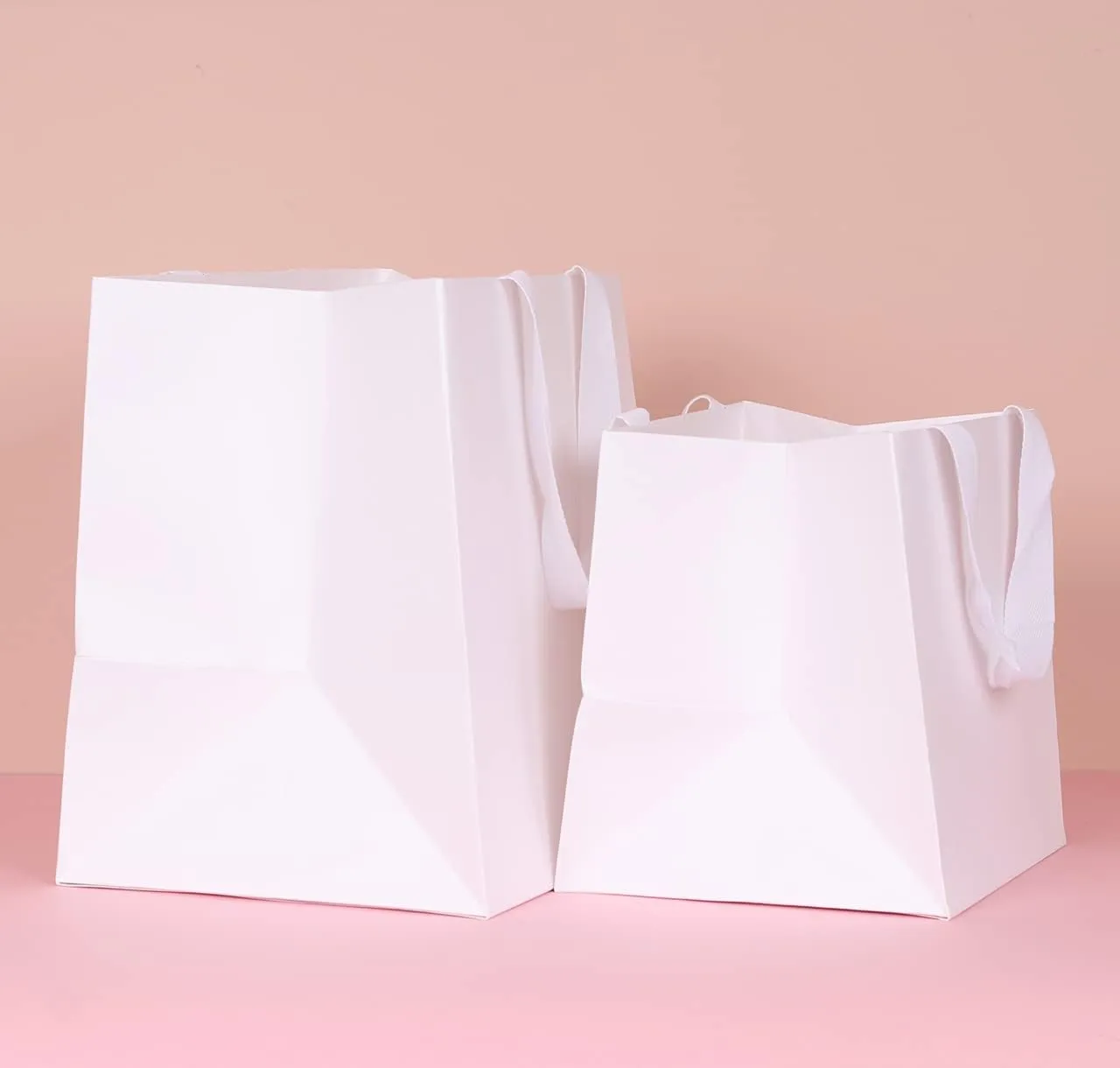 12pcs 9x7.9x9" (7) Square Medium Size, White Wide-bottom Gift Bags, Sturdy Durable Paper Bags for Flower Lunch Cake Box