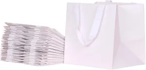 12pcs 9x7.9x9" (7) Square Medium Size, White Wide-bottom Gift Bags, Sturdy Durable Paper Bags for Flower Lunch Cake Box