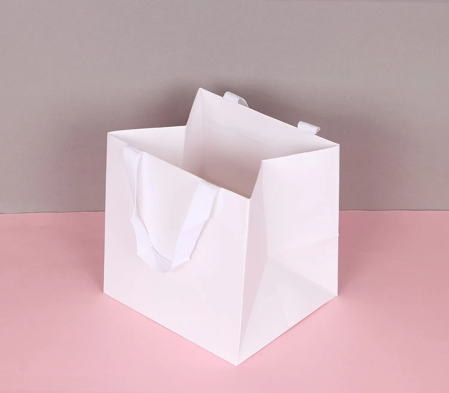 12pcs 9x7.9x9" (7) Square Medium Size, White Wide-bottom Gift Bags, Sturdy Durable Paper Bags for Flower Lunch Cake Box
