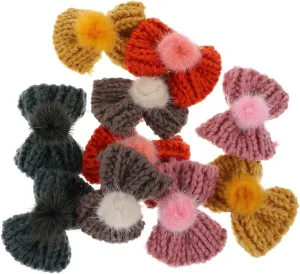 12Pcs Sweet Headdress DIY Knitted Bowknot Adornment for Hair Bags and Shoes Cute Cartoon Accessory with Pompoms for Creative Decorations