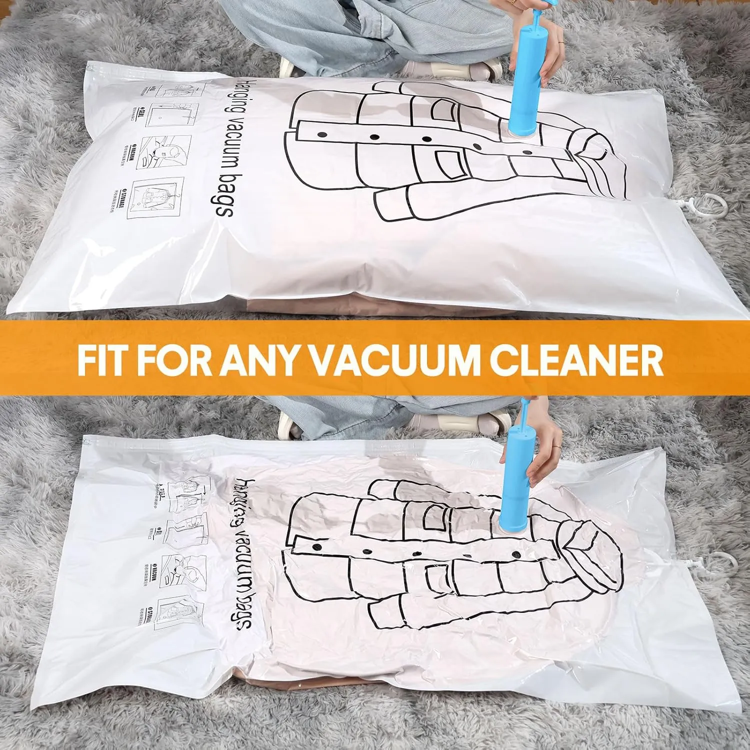 13Pcs Vacuum Storage Bags for Clothes, 10 Vacuum Seal Bags (1Jumbo,3Large,3Medium,3Small) 3 Hanging Clothes Storage Bags Vacuum Sealed(Large, Medium, Small), 80% Space Saver Bags for Home Essentials