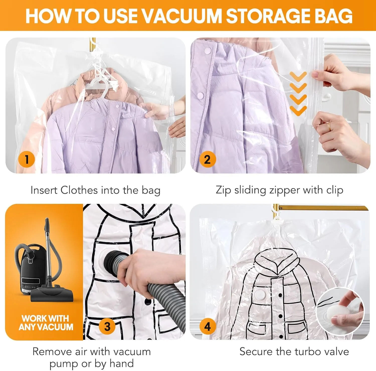 13Pcs Vacuum Storage Bags for Clothes, 10 Vacuum Seal Bags (1Jumbo,3Large,3Medium,3Small) 3 Hanging Clothes Storage Bags Vacuum Sealed(Large, Medium, Small), 80% Space Saver Bags for Home Essentials
