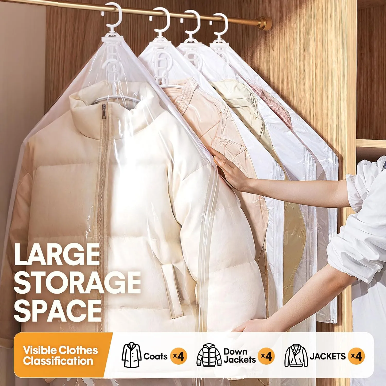13Pcs Vacuum Storage Bags for Clothes, 10 Vacuum Seal Bags (1Jumbo,3Large,3Medium,3Small) 3 Hanging Clothes Storage Bags Vacuum Sealed(Large, Medium, Small), 80% Space Saver Bags for Home Essentials