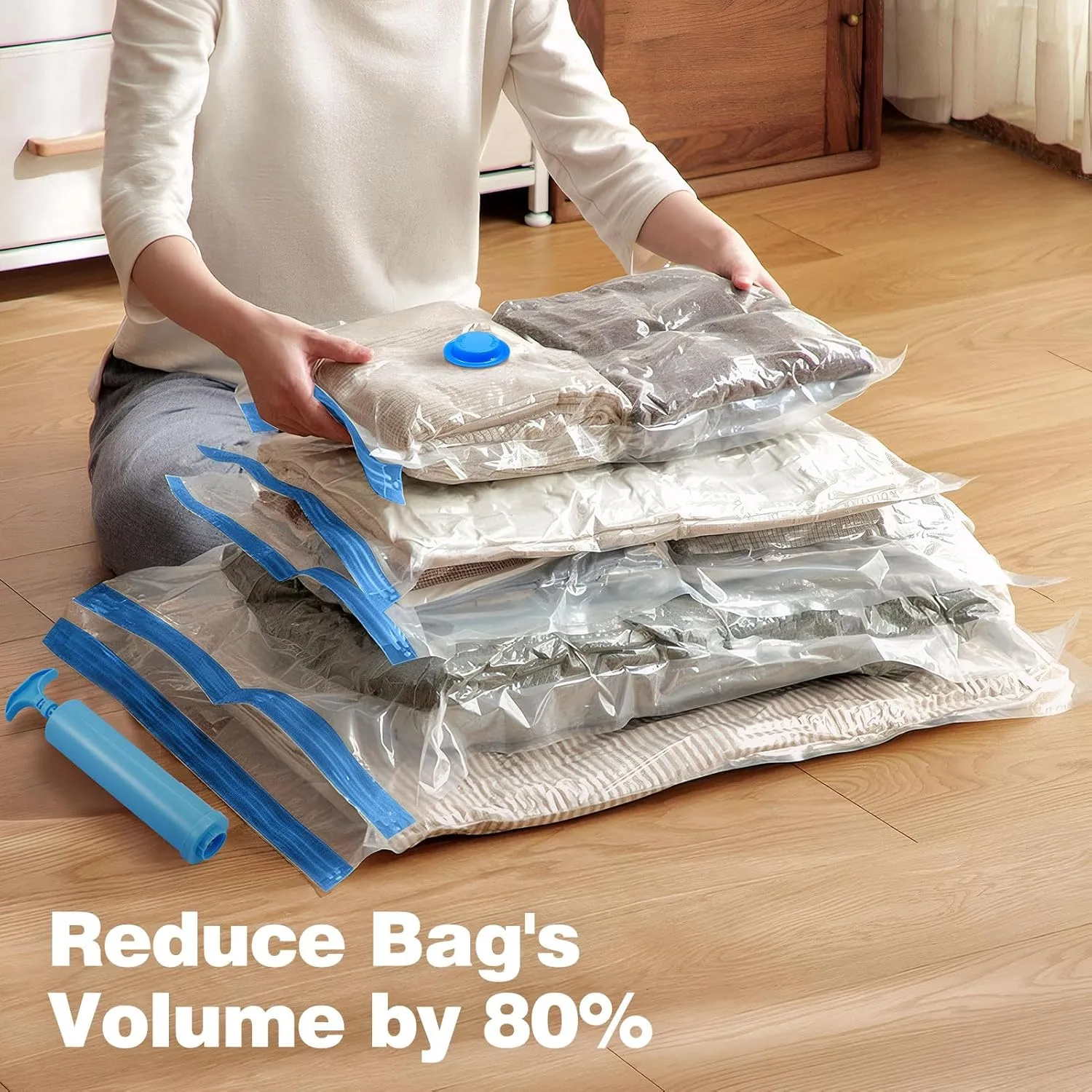 13Pcs Vacuum Storage Bags for Clothes, 10 Vacuum Seal Bags (1Jumbo,3Large,3Medium,3Small) 3 Hanging Clothes Storage Bags Vacuum Sealed(Large, Medium, Small), 80% Space Saver Bags for Home Essentials