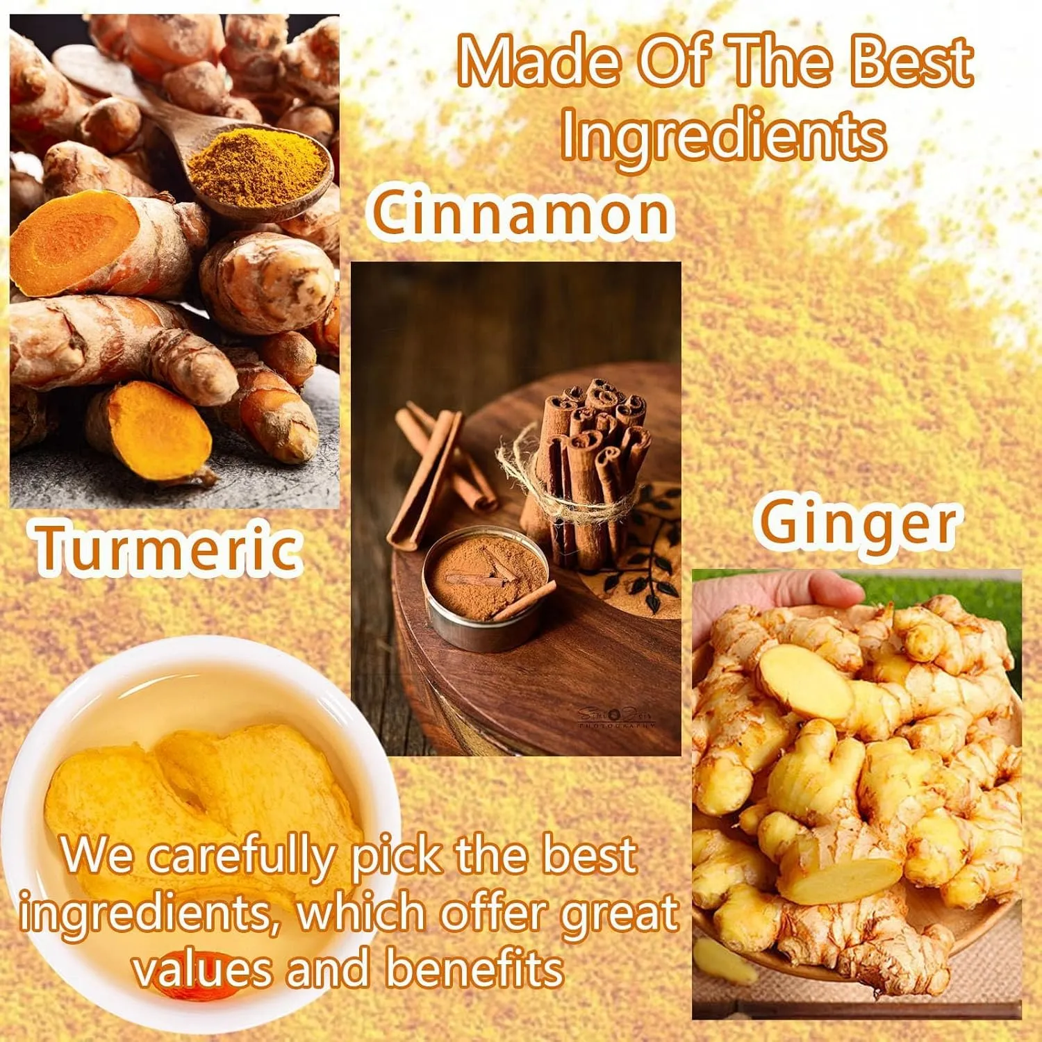 150 Turmeric Ginger Cinnamon Tea - 100% Natural Tea Bags Premium Turmeric Ginger Herbal Tea, Hand-Made Blend, Caffeine Free 220g (1)