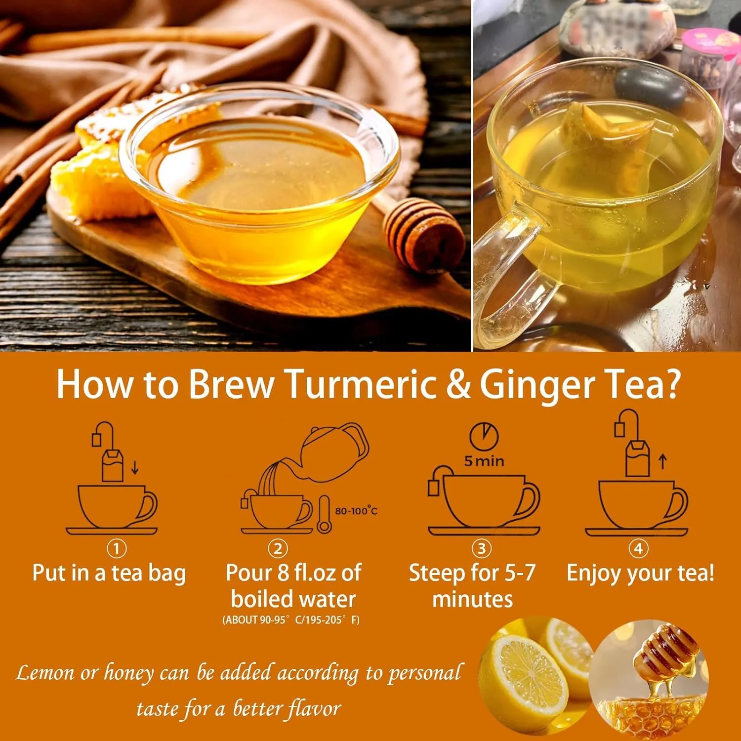 150 Turmeric Ginger Cinnamon Tea - 100% Natural Tea Bags Premium Turmeric Ginger Herbal Tea, Hand-Made Blend, Caffeine Free 220g (1)