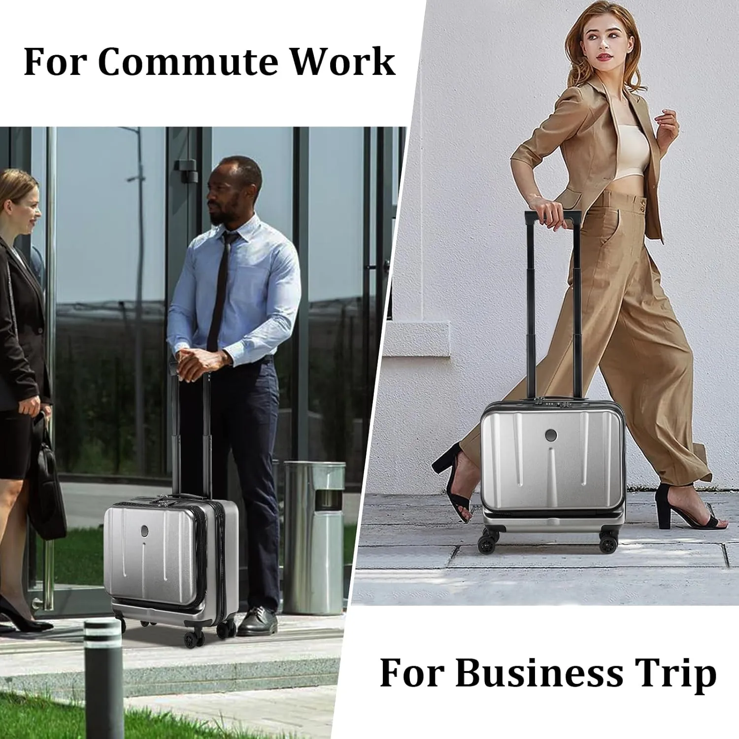 16" Carry On Briefcase Luggage with 2 Laptop Compartments, Lightweight Hardshell Suitcase with Spinner Silent Wheels, for Commute Work Business Trip, Dark Gray