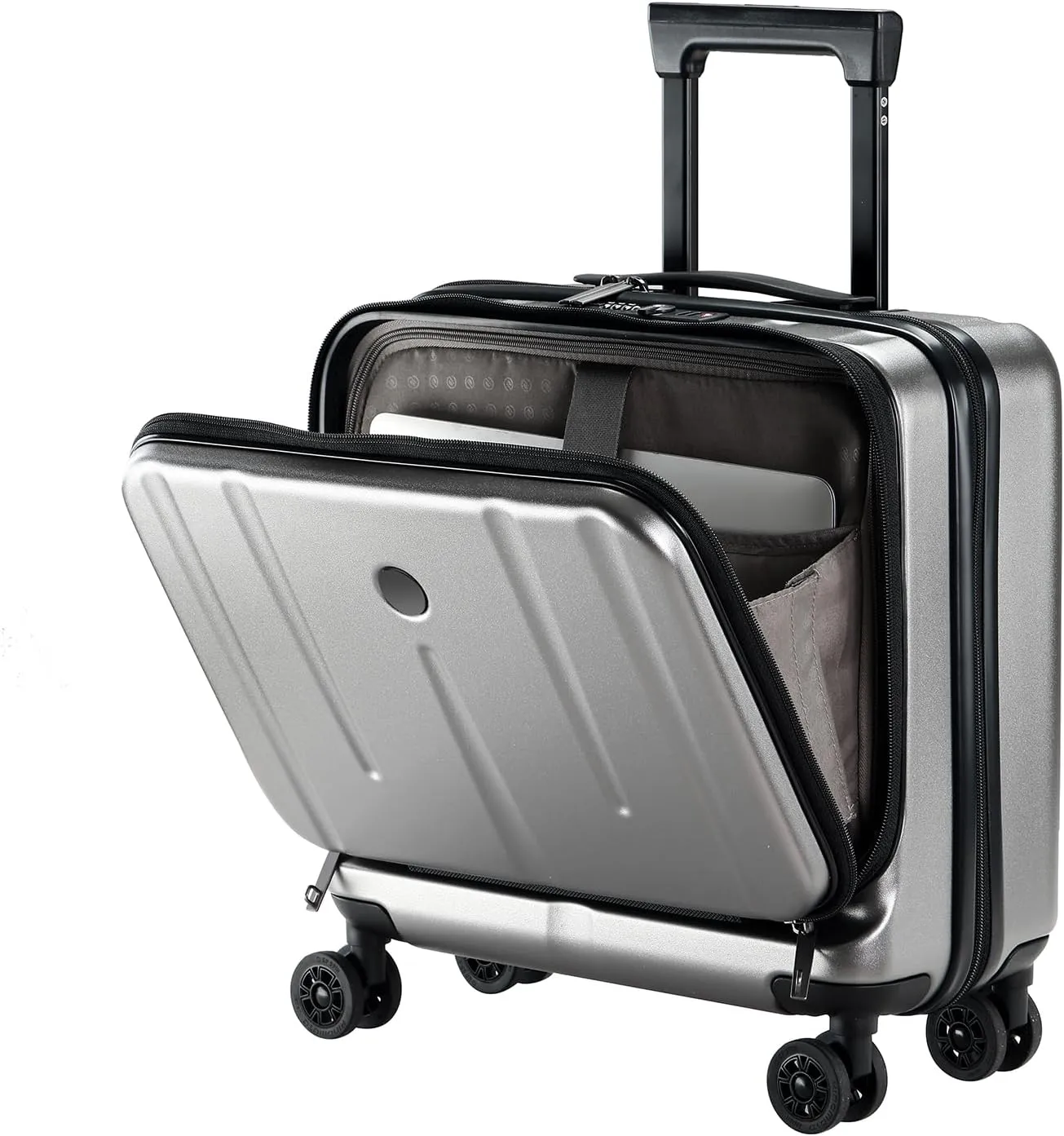 16" Carry On Briefcase Luggage with 2 Laptop Compartments, Lightweight Hardshell Suitcase with Spinner Silent Wheels, for Commute Work Business Trip, Dark Gray