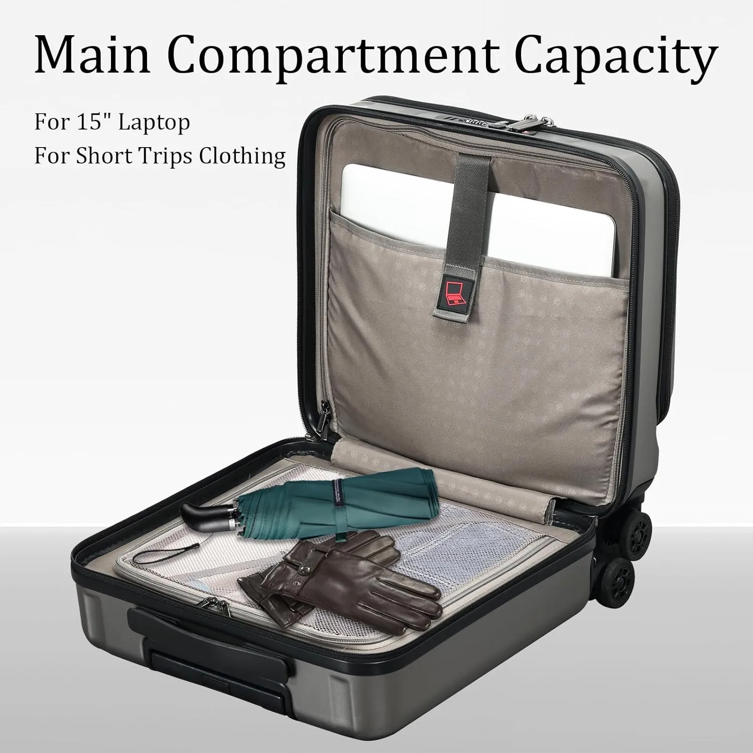 16" Carry On Briefcase Luggage with 2 Laptop Compartments, Lightweight Hardshell Suitcase with Spinner Silent Wheels, for Commute Work Business Trip, Dark Gray