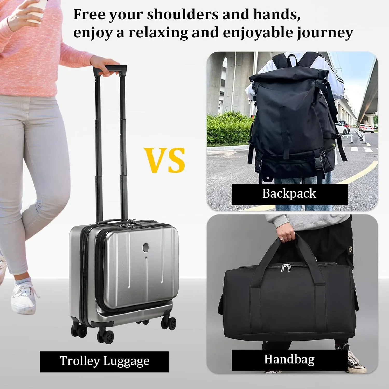 16" Carry On Briefcase Luggage with 2 Laptop Compartments, Lightweight Hardshell Suitcase with Spinner Silent Wheels, for Commute Work Business Trip, Dark Gray