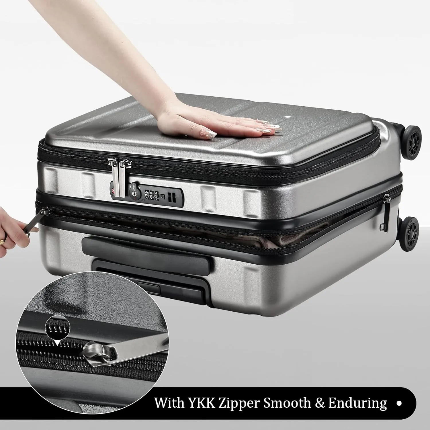 16" Carry On Briefcase Luggage with 2 Laptop Compartments, Lightweight Hardshell Suitcase with Spinner Silent Wheels, for Commute Work Business Trip, Dark Gray