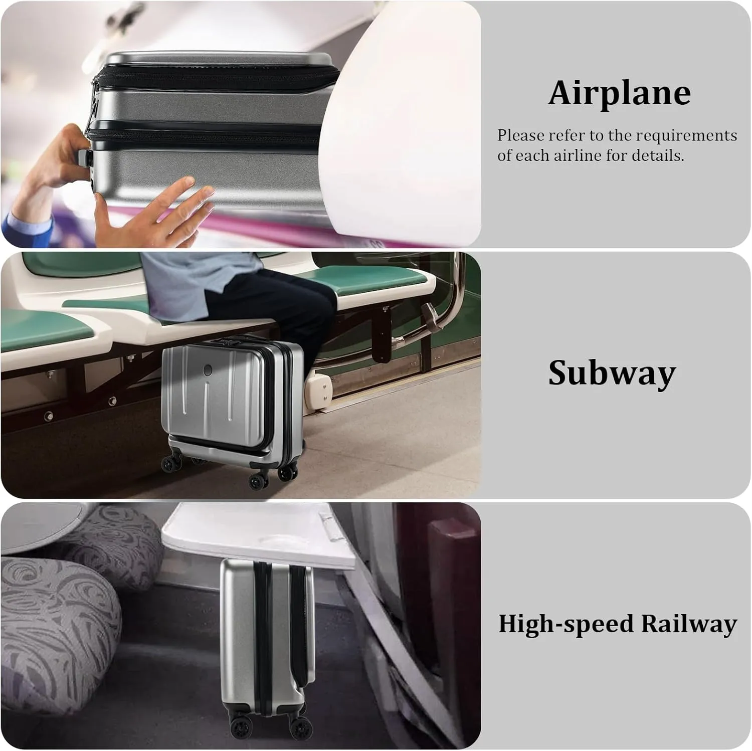 16" Carry On Briefcase Luggage with 2 Laptop Compartments, Lightweight Hardshell Suitcase with Spinner Silent Wheels, for Commute Work Business Trip, Dark Gray