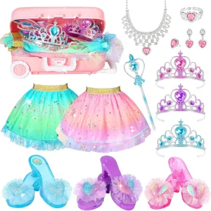 19 Pcs Princess Dress Up Shoes Gift Set, Girls Role Play Dress Up Toys & Costumes Set, Toddler Pretend Jewelry Boutique Kit Gift for Little Girls Aged 3 4 5 6 Years Old