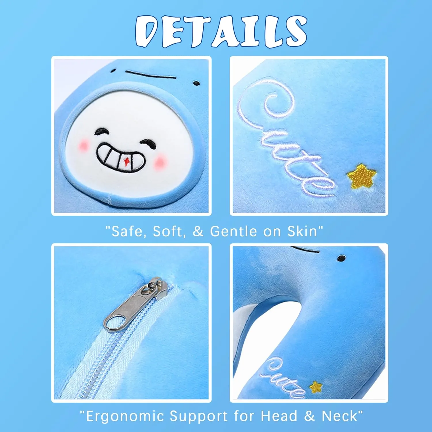 2-in-1 Deformable Kids Adult Neck Pillow for Traveling Soft U-Shaped Pillow with Adorable Animal Design Comfy Sleep Travel Accessories for Car Airplane Traveling（Whale）