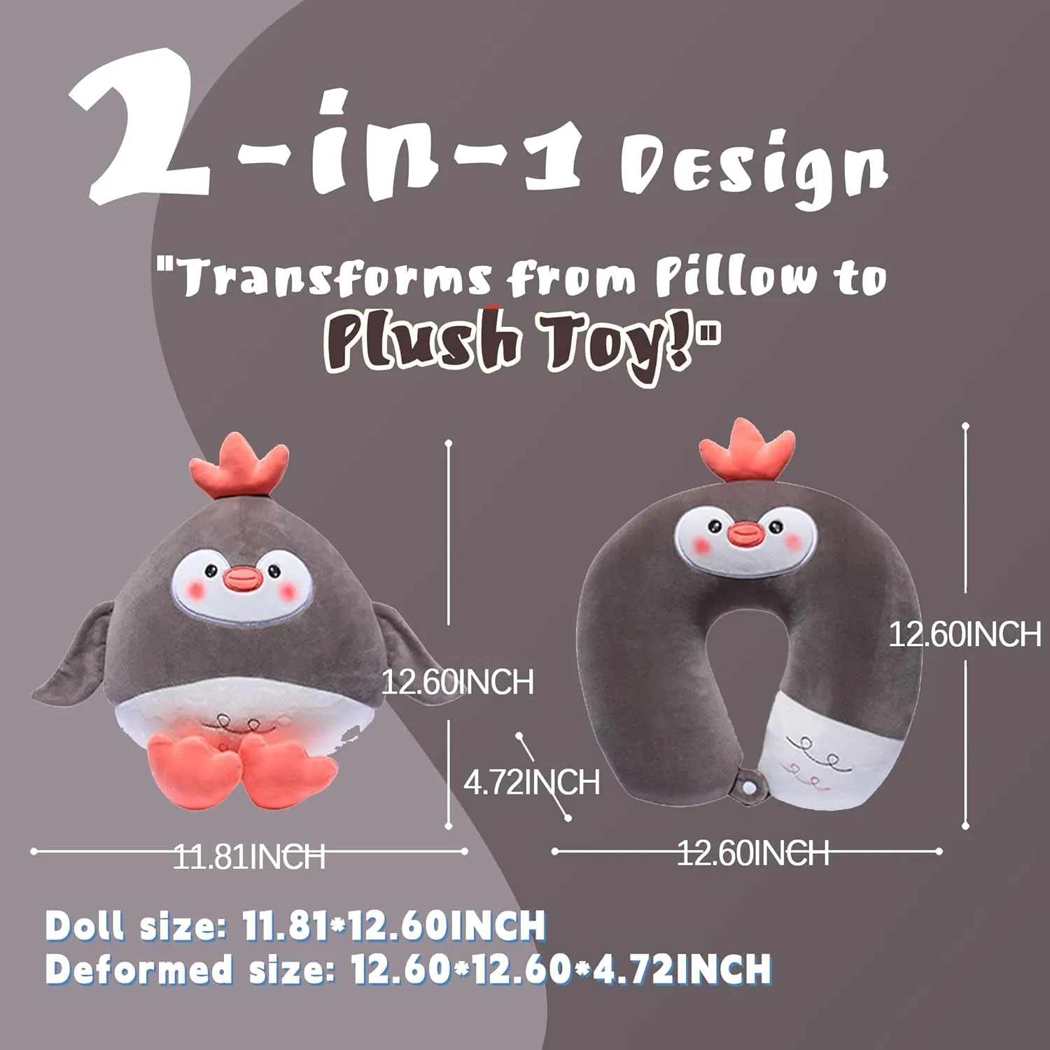 2-in-1 Travel Pillow for Kids Adult Cute Neck Pillow for Traveling Foam Particles Airplane Pillow Sleep U-Shaped Animal Flight Pillow Head Rest Neck Support for Cars Long Flights (Penguin