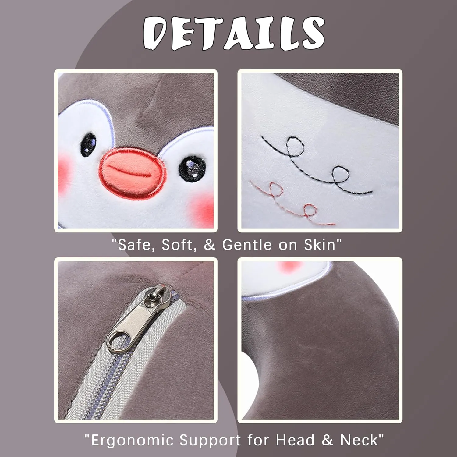 2-in-1 Travel Pillow for Kids Adult Cute Neck Pillow for Traveling Foam Particles Airplane Pillow Sleep U-Shaped Animal Flight Pillow Head Rest Neck Support for Cars Long Flights (Penguin