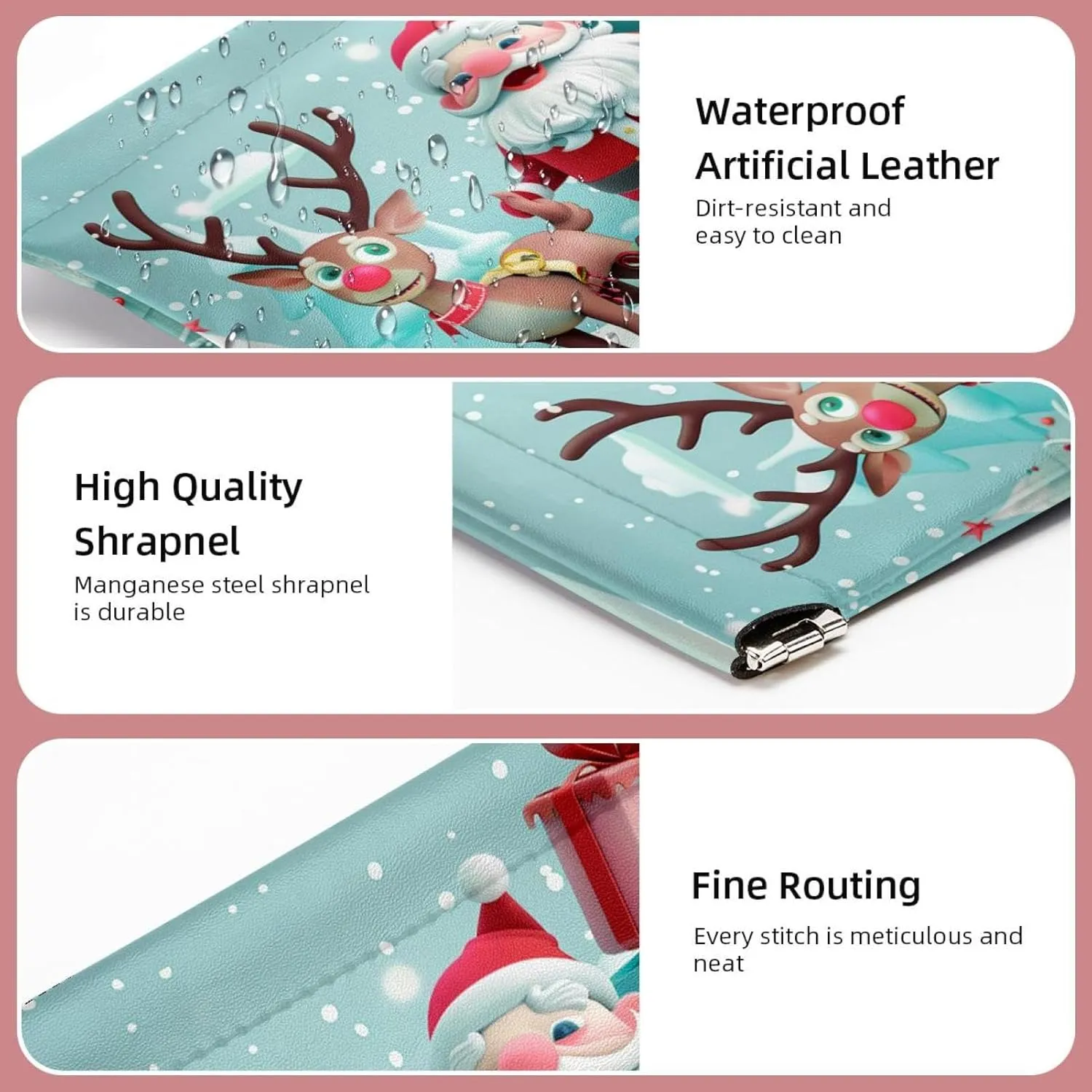 2 Pack Faux Leather Makeup Bag for Purse, Small Makeup Pouch for Purse, Waterproof Mini Bag Purse, Travel Makeup Bag for Cosmetics Jewelry, Christmas Santa Elk Cartoon