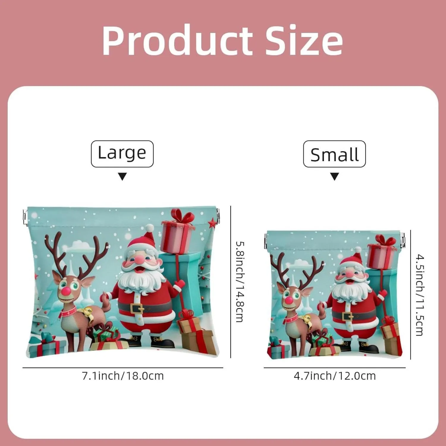 2 Pack Faux Leather Makeup Bag for Purse, Small Makeup Pouch for Purse, Waterproof Mini Bag Purse, Travel Makeup Bag for Cosmetics Jewelry, Christmas Santa Elk Cartoon