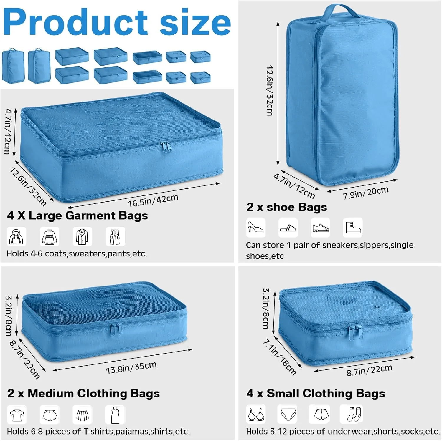 2 Packs 6 Set Travel Packing Cubes Luggage Organizer Set Lightweight Suitcase Organizer Bags with Shoe Bag Travel Packing Organizers for Clothes Cosmetic Toiletries Travel Accessories