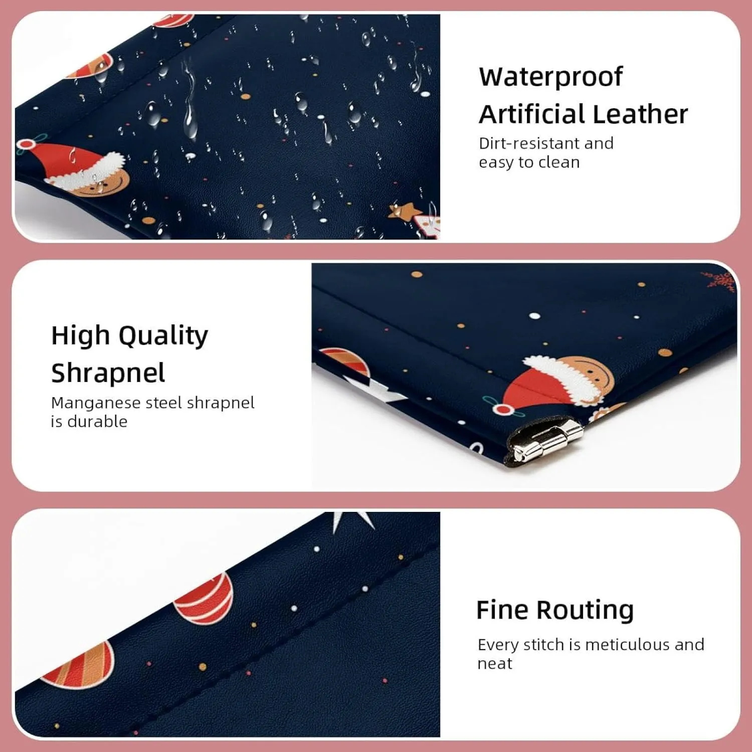 2 PCS Faux Leather Pocket Box, Small Makeup Pouch Purse, Self-Closing Makeup Pouch for Women, Multi-functional Shrapnel Storage Bag, Christmas Elk Santa Claus Cartoon