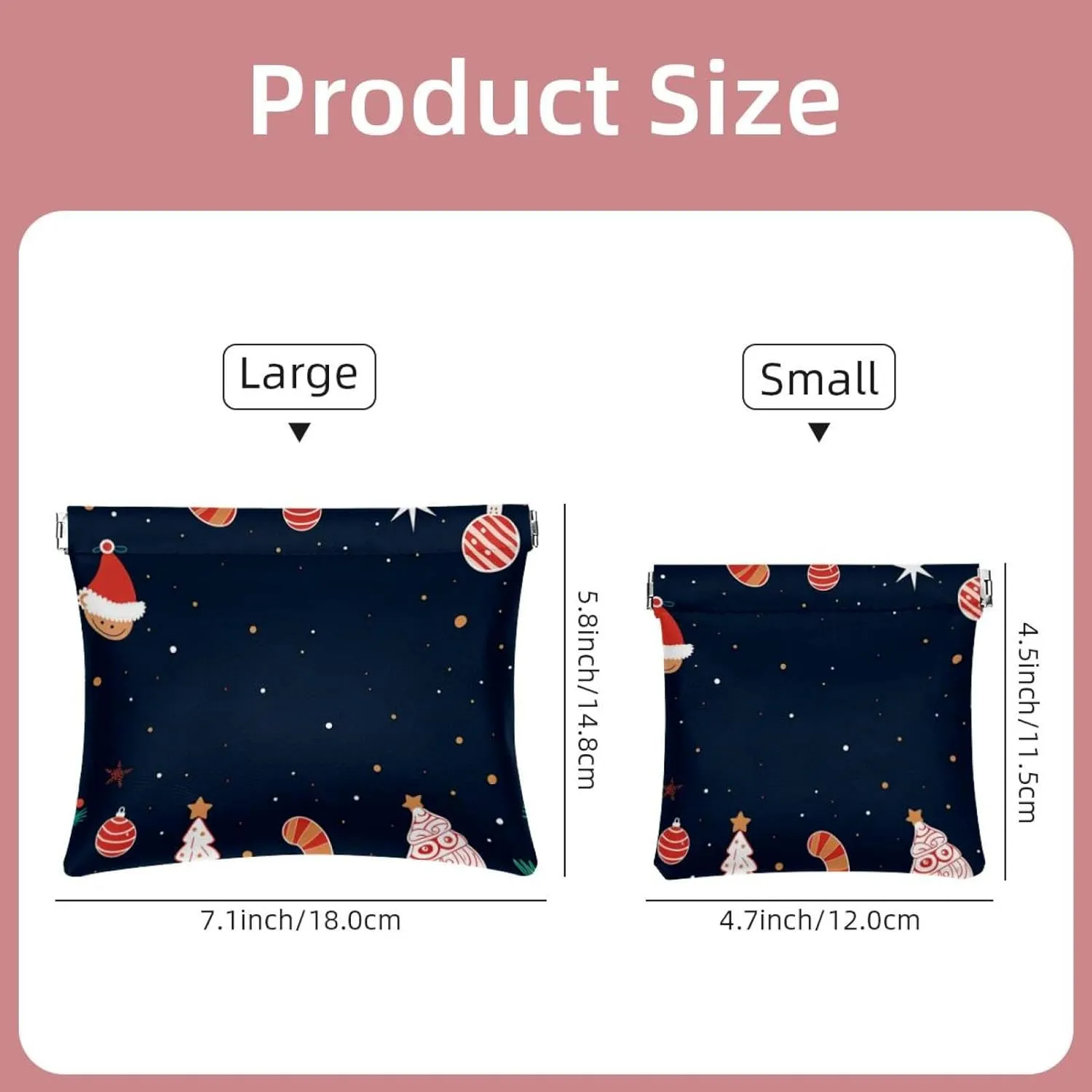 2 PCS Faux Leather Pocket Box, Small Makeup Pouch Purse, Self-Closing Makeup Pouch for Women, Multi-functional Shrapnel Storage Bag, Christmas Elk Santa Claus Cartoon