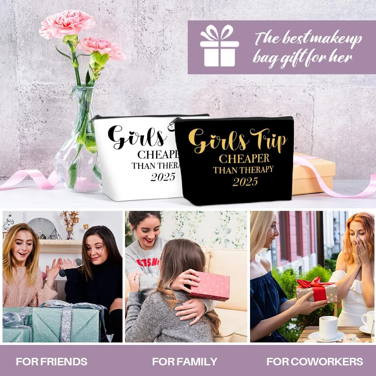 2 PCS Girls' Trip Favors - Weekend Gifts for Women & Friends - Makeup Bag & Cosmetic Bags - Weekender Bag for Women & Sisters
