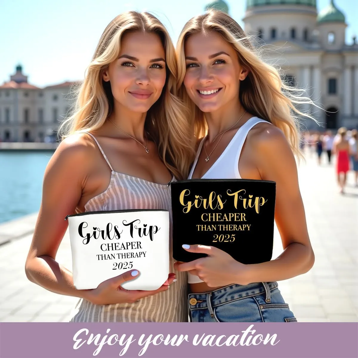 2 PCS Girls' Trip Favors - Weekend Gifts for Women & Friends - Makeup Bag & Cosmetic Bags - Weekender Bag for Women & Sisters