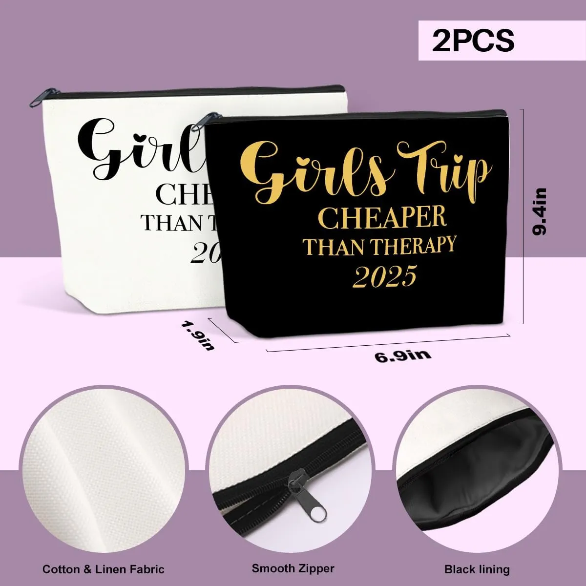 2 PCS Girls' Trip Favors - Weekend Gifts for Women & Friends - Makeup Bag & Cosmetic Bags - Weekender Bag for Women & Sisters