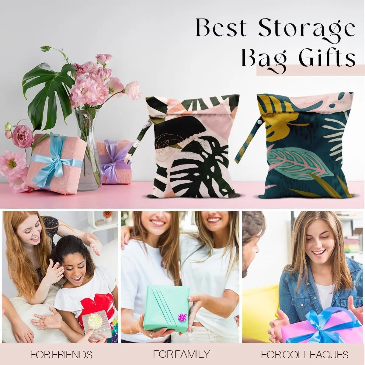 2 Pcs Wet Bag, Waterproof Wet Dry Bag, Small Laundry Bag, for Swimsuit, Pool, Travel, Beach, Diapers, Dirty Yoga Gym Clothes, Makeup Bags for Travel, Tropical Palm Leaves Decor Jungle