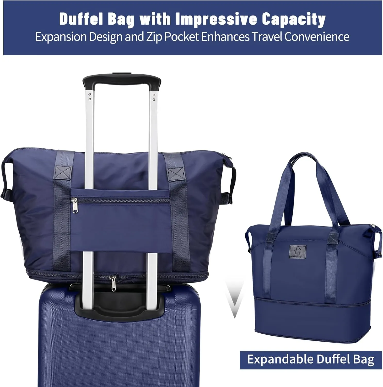 2 Piece Luggage Sets with Spinner Wheels Front Open Pocket, ABS PC Suitcase with TSA Lock & YKK Zipper, Carry On 20/24 inch Medium  Toiletry Bag Handbag, Deep Dark Navy Blue