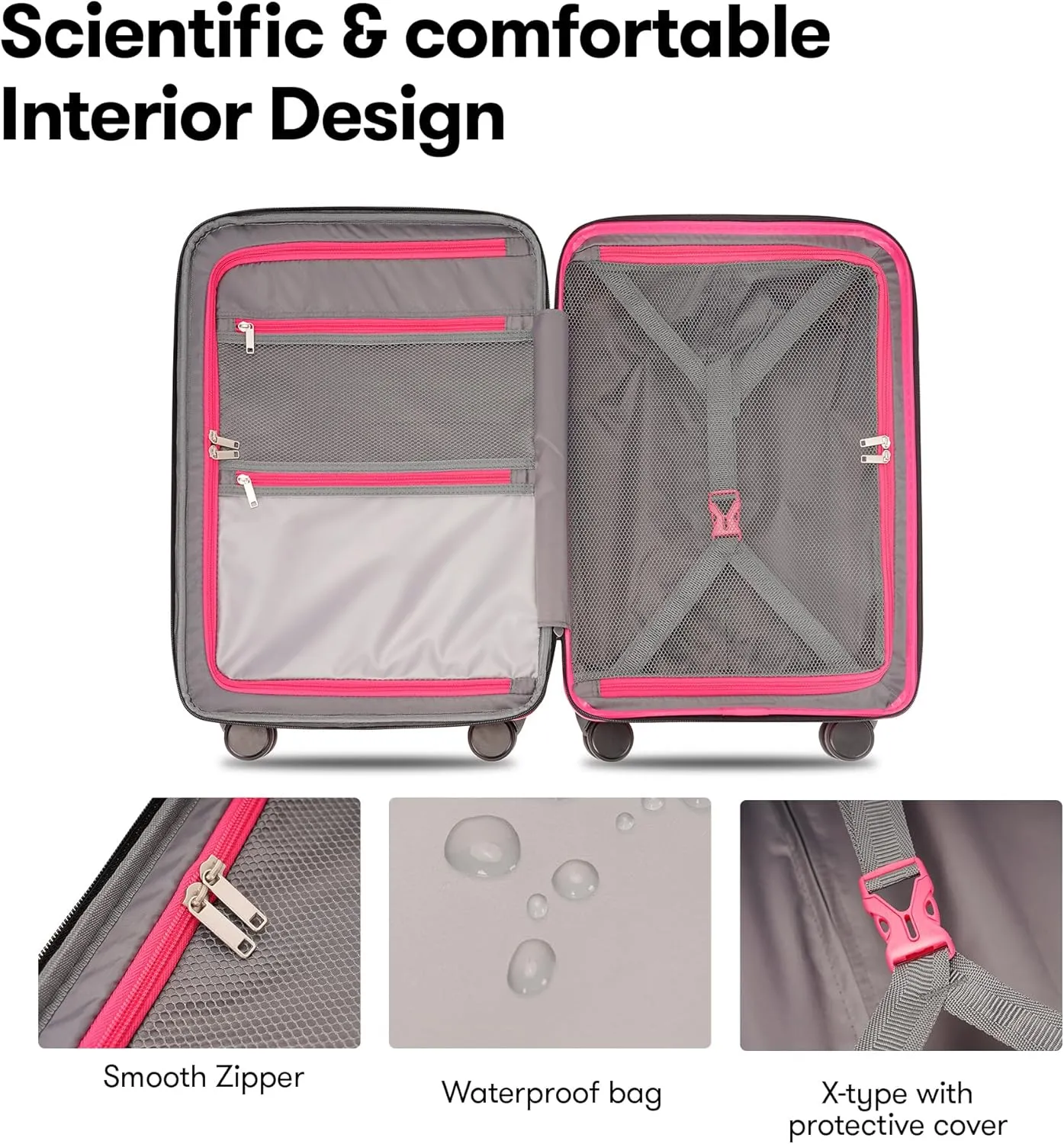 20 inch Carry On Luggage 22x14x9 Airline Approved PP Expandable Hard Shell Suitcase with Spinner Wheels Tsa Lock, Dark Pink