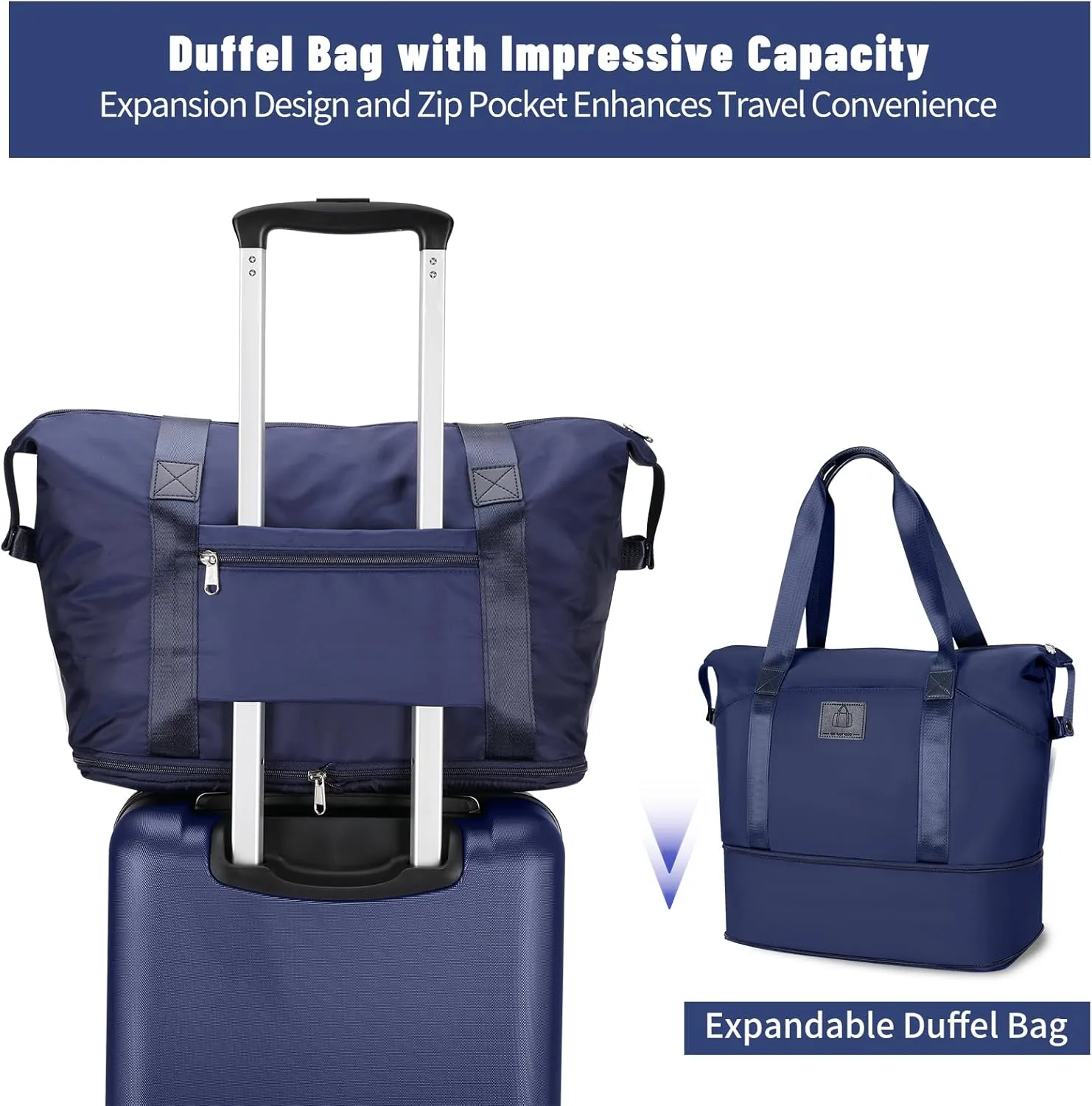 20 inch Small Carry On Luggage Front Open with Laptop Pocket, ABS PC Hard Shell Suitcase with Spinner Wheels TSA Lock & YKK Zipper, 20in/Toiletry Bag/Handbag, Dark Deep Navy Blue