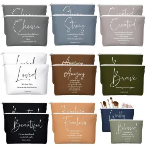 20 Pcs Christian Gifts for Women Religious Makeup Bags Canvas Inspirational Bible Verse Pencil Pouch with Zipper Church Cosmetic Bags for Mom Travel Employee(Neutral,Bible Words)