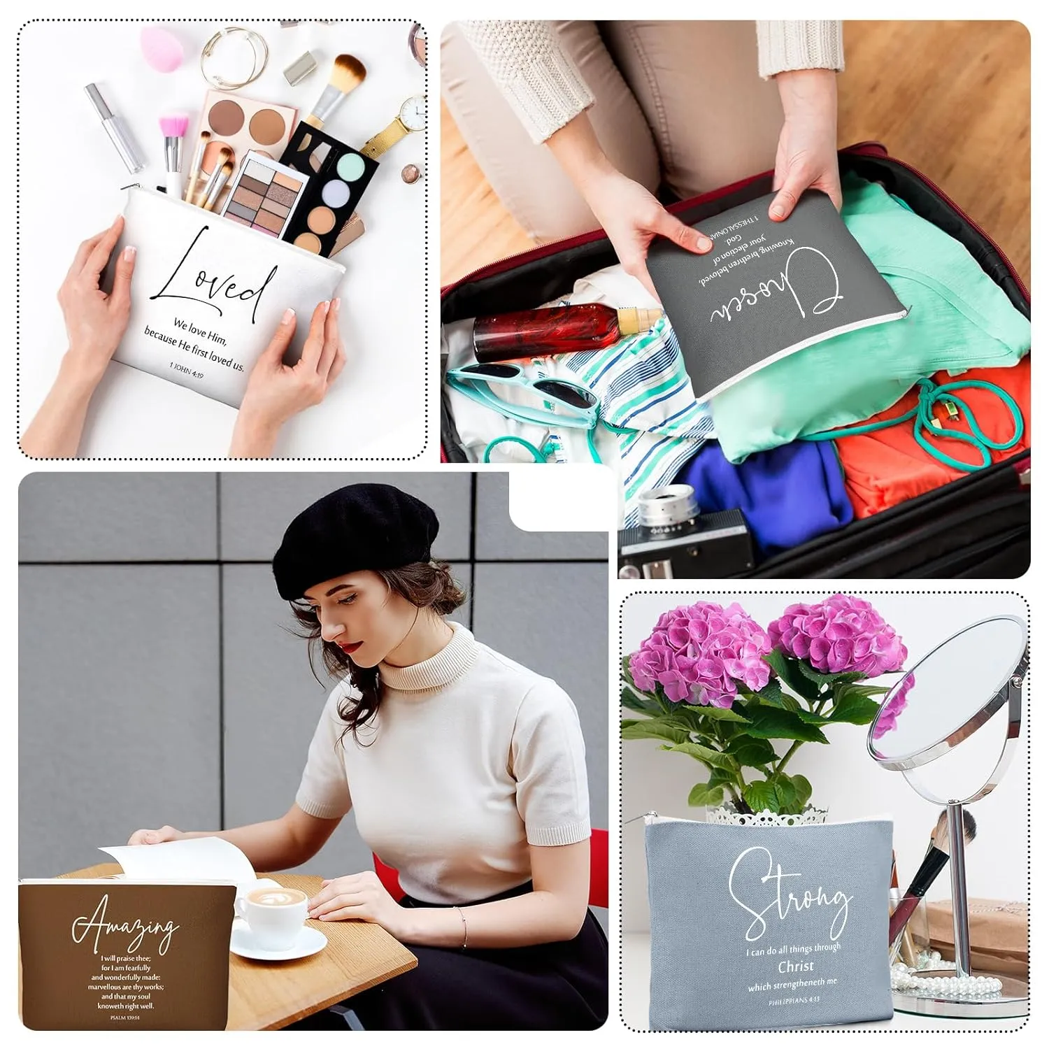 20 Pcs Christian Gifts for Women Religious Makeup Bags Canvas Inspirational Bible Verse Pencil Pouch with Zipper Church Cosmetic Bags for Mom Travel Employee(Neutral,Bible Words)
