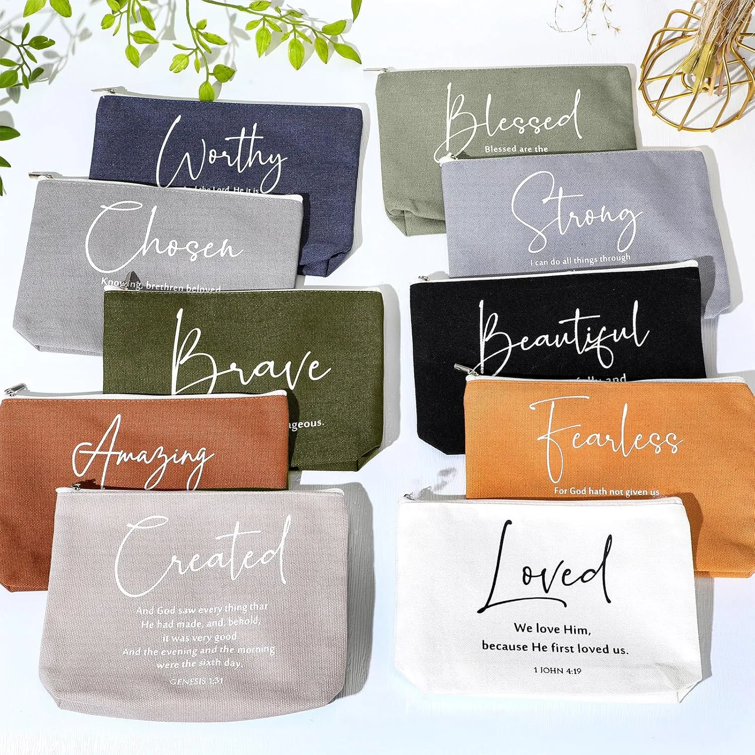 20 Pcs Christian Gifts for Women Religious Makeup Bags Canvas Inspirational Bible Verse Pencil Pouch with Zipper Church Cosmetic Bags for Mom Travel Employee(Neutral,Bible Words)
