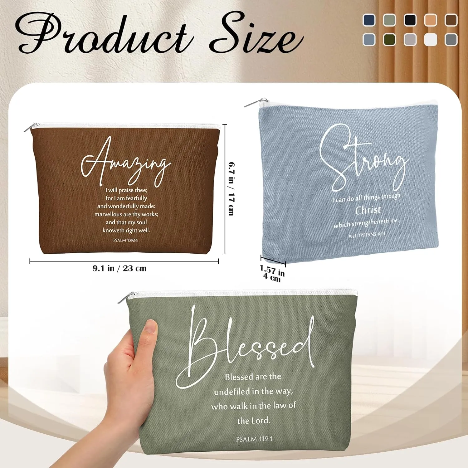 20 Pcs Christian Gifts for Women Religious Makeup Bags Canvas Inspirational Bible Verse Pencil Pouch with Zipper Church Cosmetic Bags for Mom Travel Employee(Neutral,Bible Words)